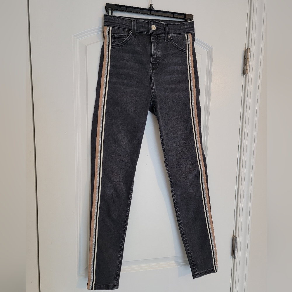 Topshop Moto Jamie Black Wash Side Stripe High Rise Jeans size 26 - Picture 4 of 13